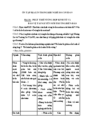 Câu hỏi ôn tập môn Địa lí Lớp 9 trong khi nghỉ do Covid-19 - Bài 38 Phát triển tổng hợp kinh tế và bảo vệ tài nguyên môi trường biển đảo